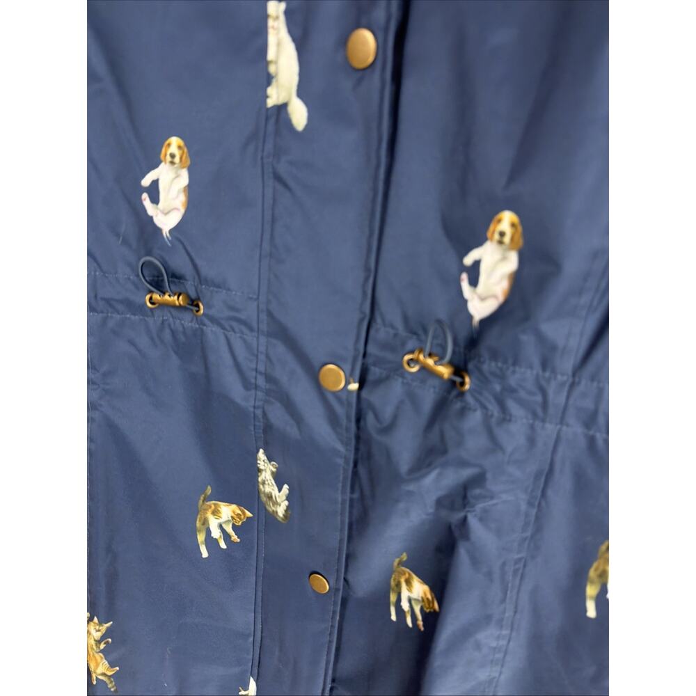 NWT Galleria Navy Cat Dog Print Long Sleeve Hooded Mid Length Raincoat Size S - Picture 2 of 6
